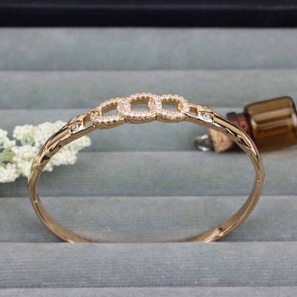 Elegant Rose Gold Chain Link Bangle with Sparkling Zircon Stones, XPBL0497 - Picture 12 of 12